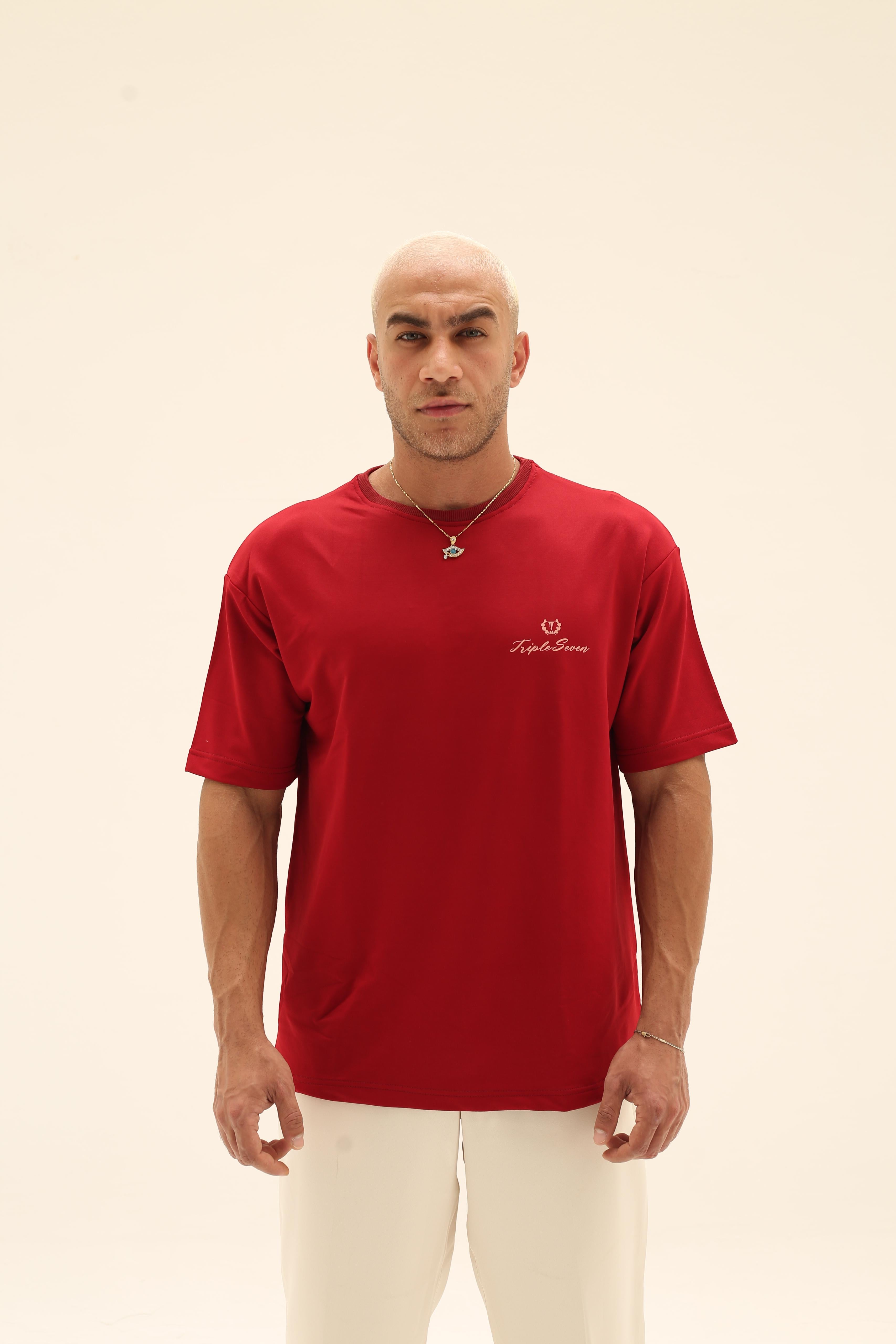 T7 Core t-shirt (burgundy with beige detailing)