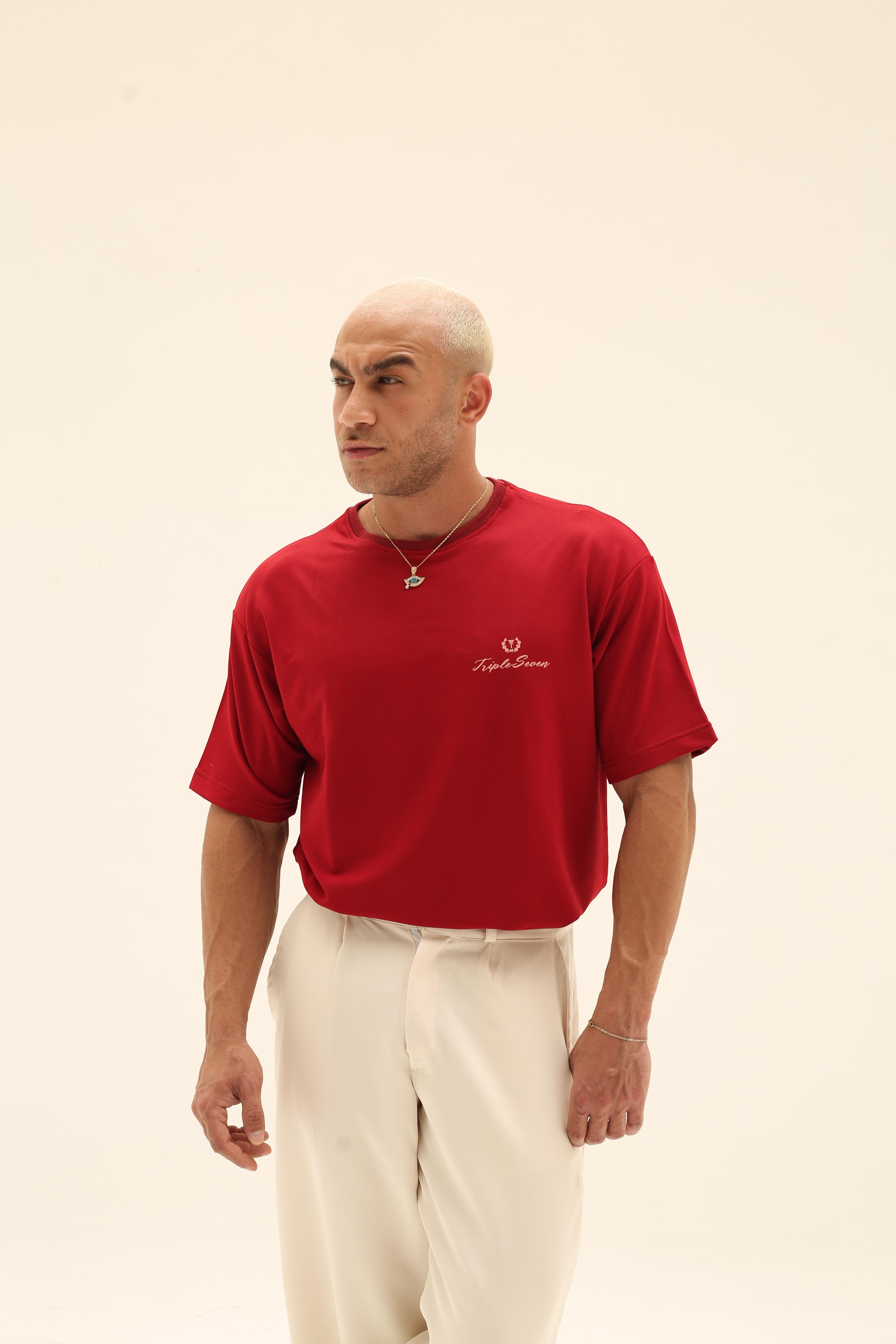 T7 Core t-shirt (burgundy with beige detailing)