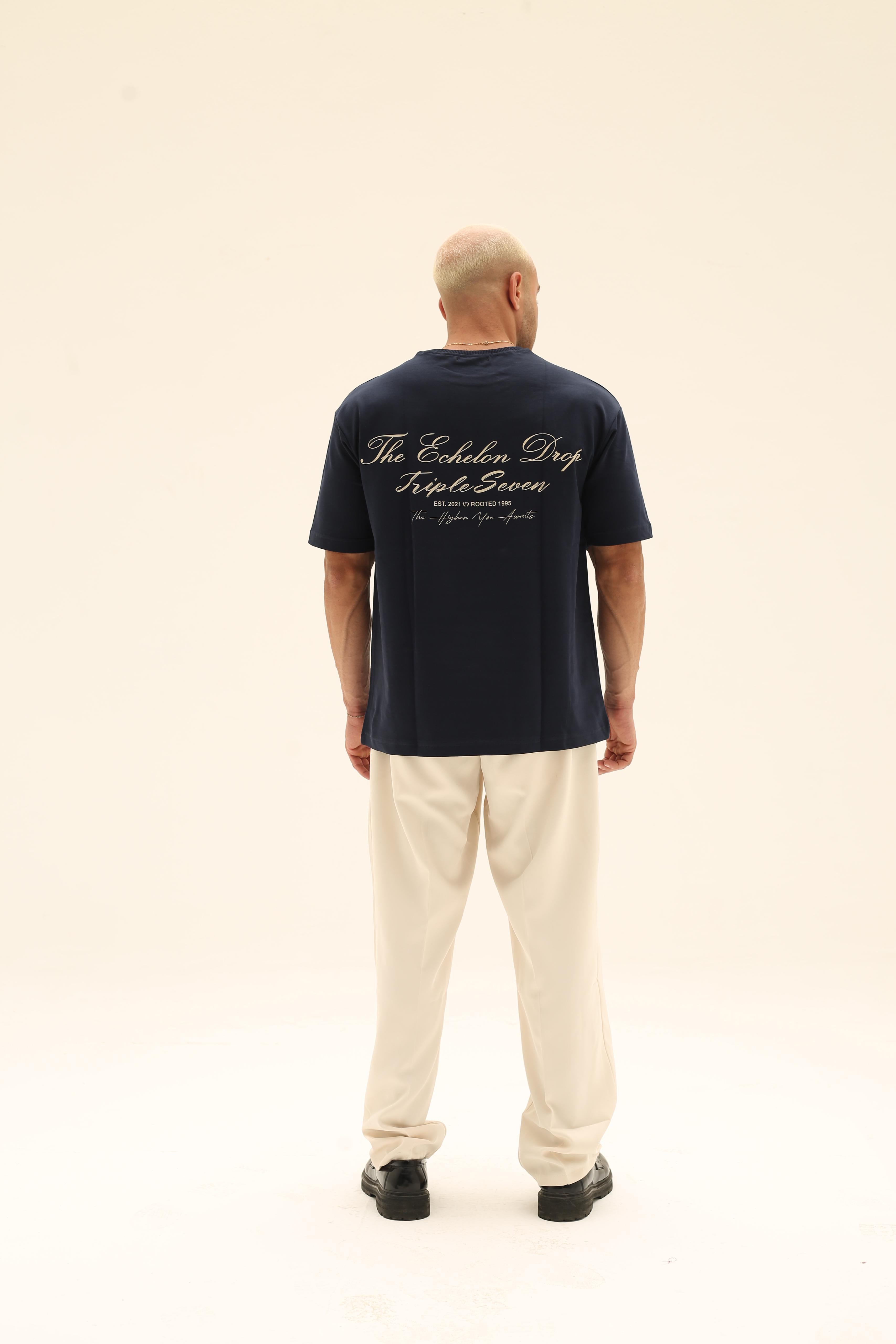 T7 Core t-shirt (navy blue with beige detailing)