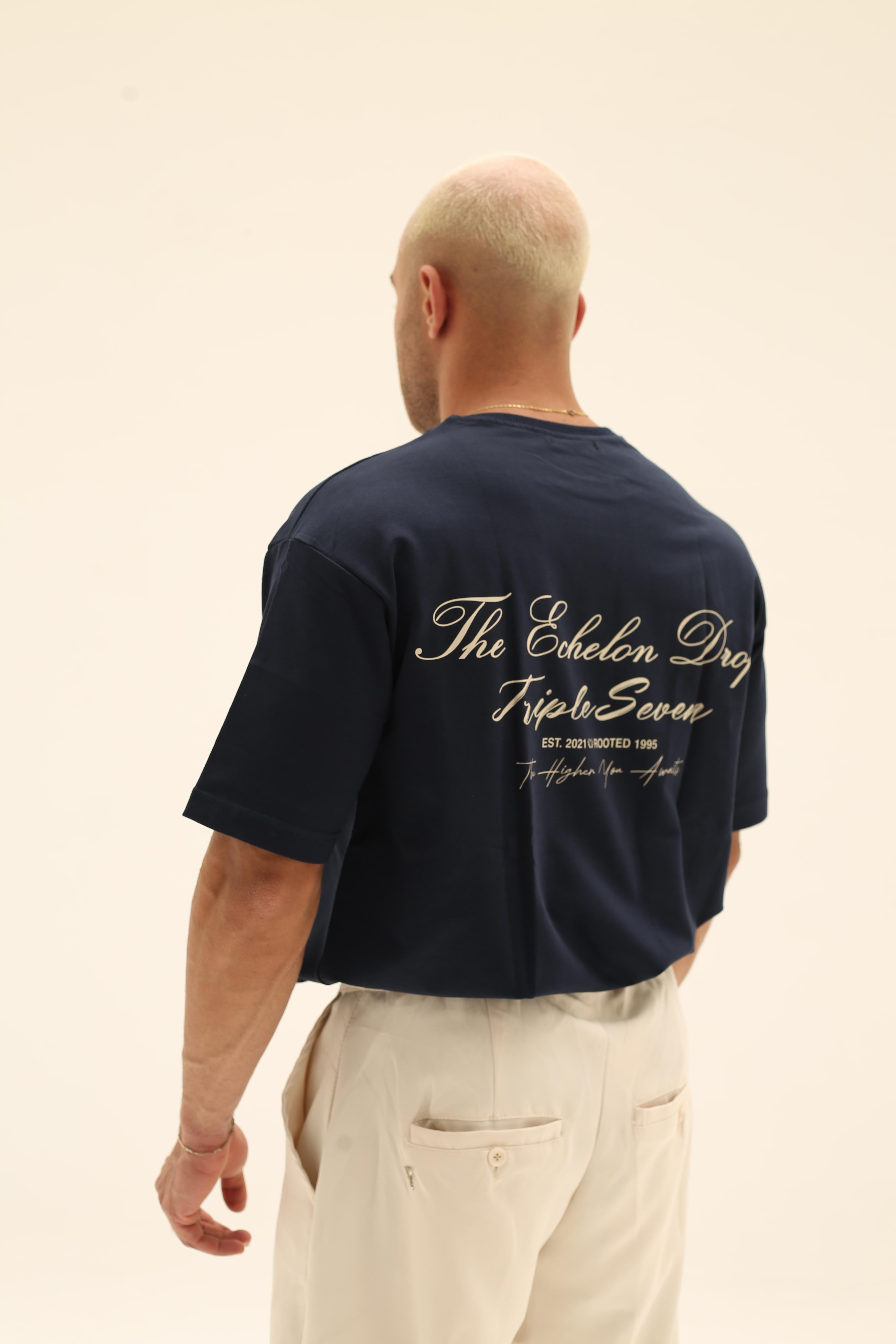 T7 Core t-shirt (navy blue with beige detailing)