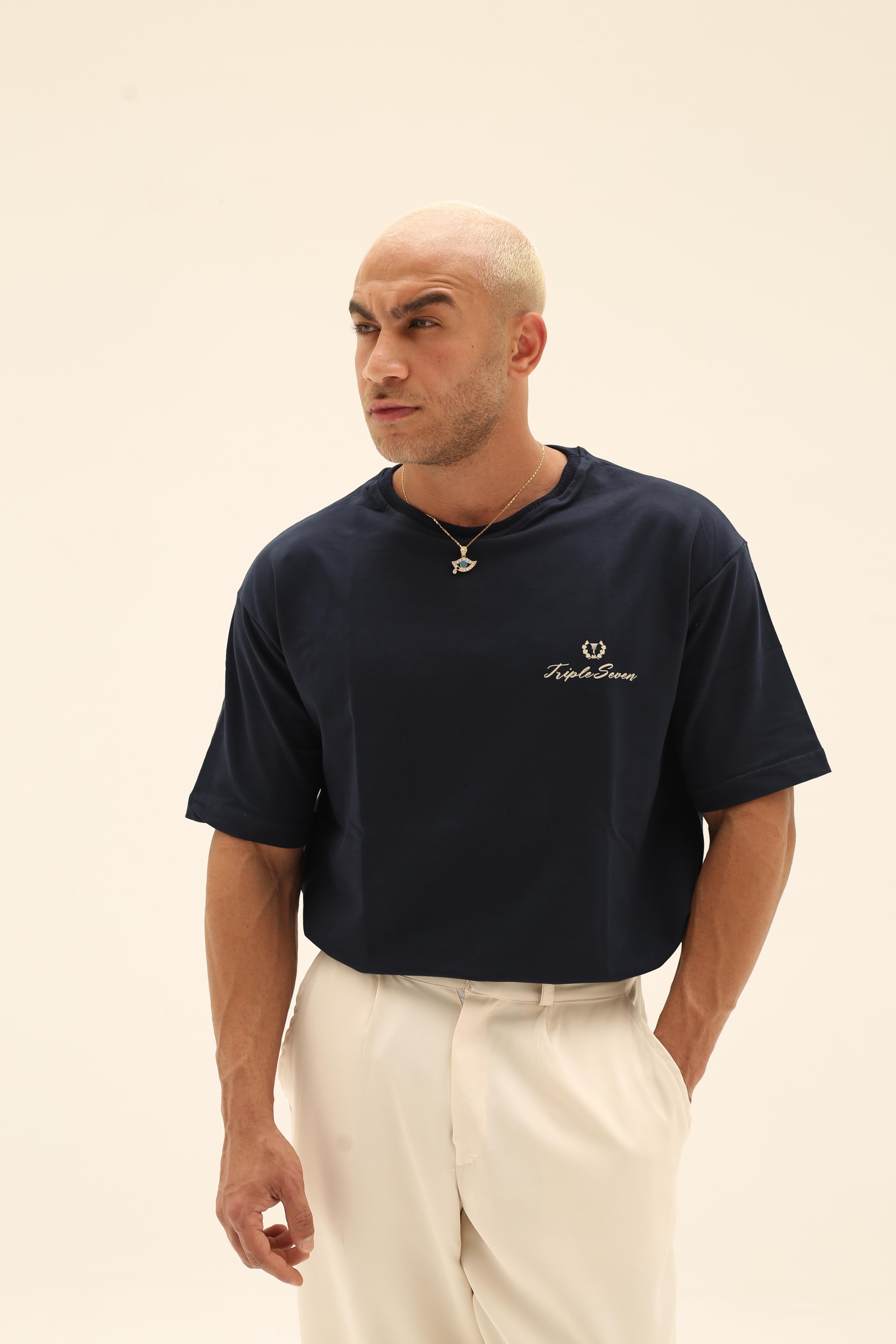 T7 Core t-shirt (navy blue with beige detailing)