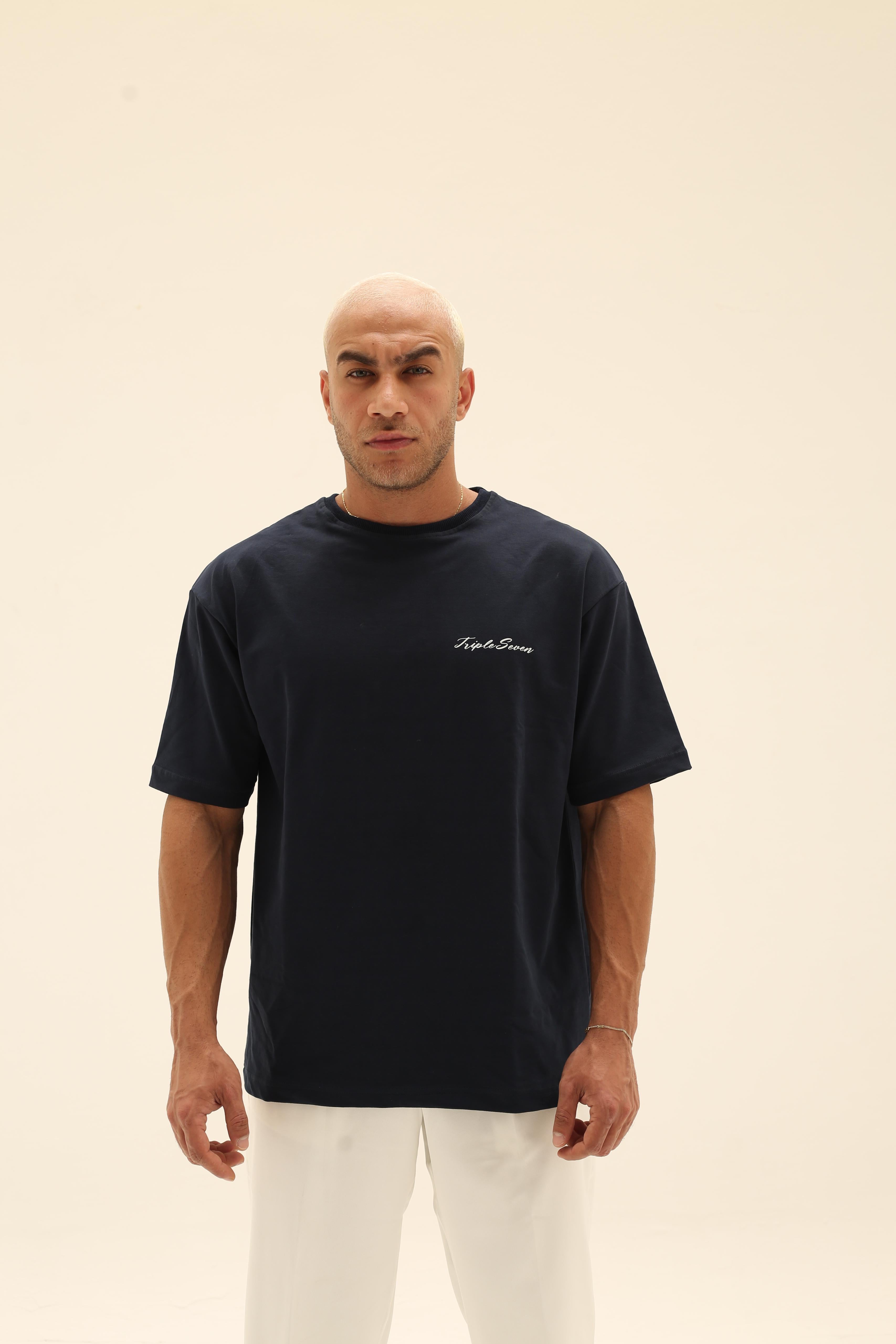 T7 Core t-shirt (navy blue with white T flower detailing)