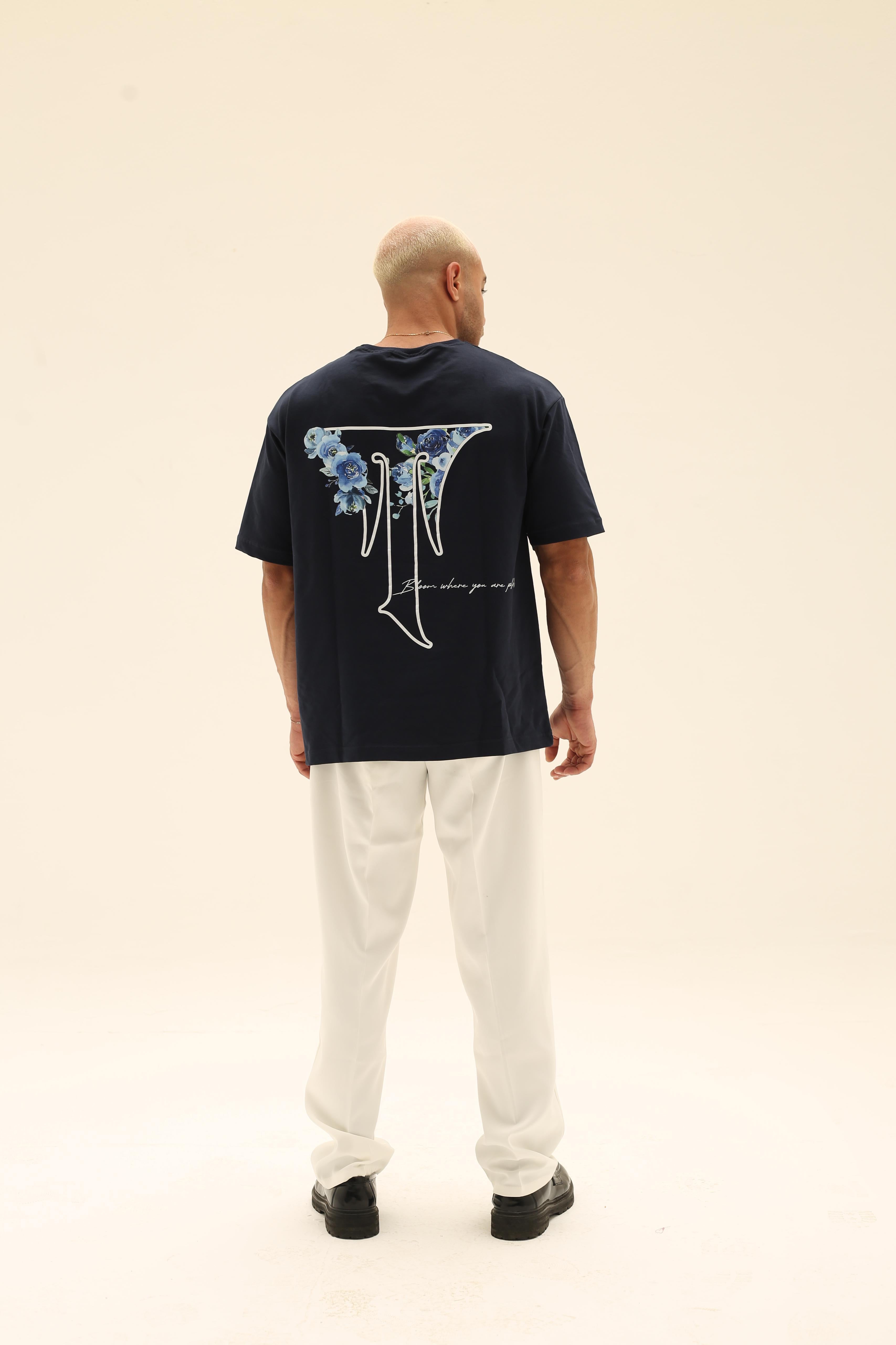 T7 Core t-shirt (navy blue with white T flower detailing)
