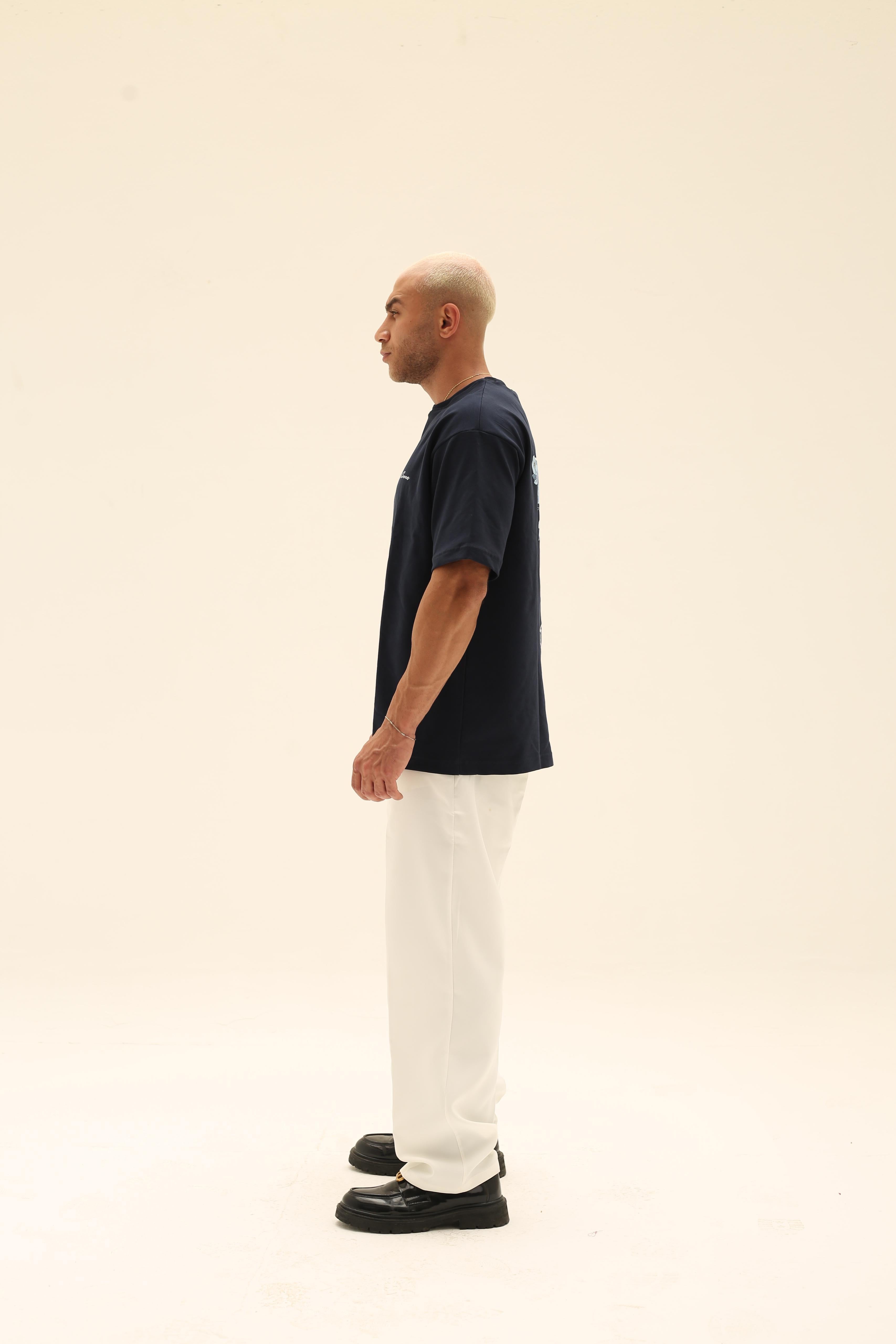 T7 Core t-shirt (navy blue with white T flower detailing)