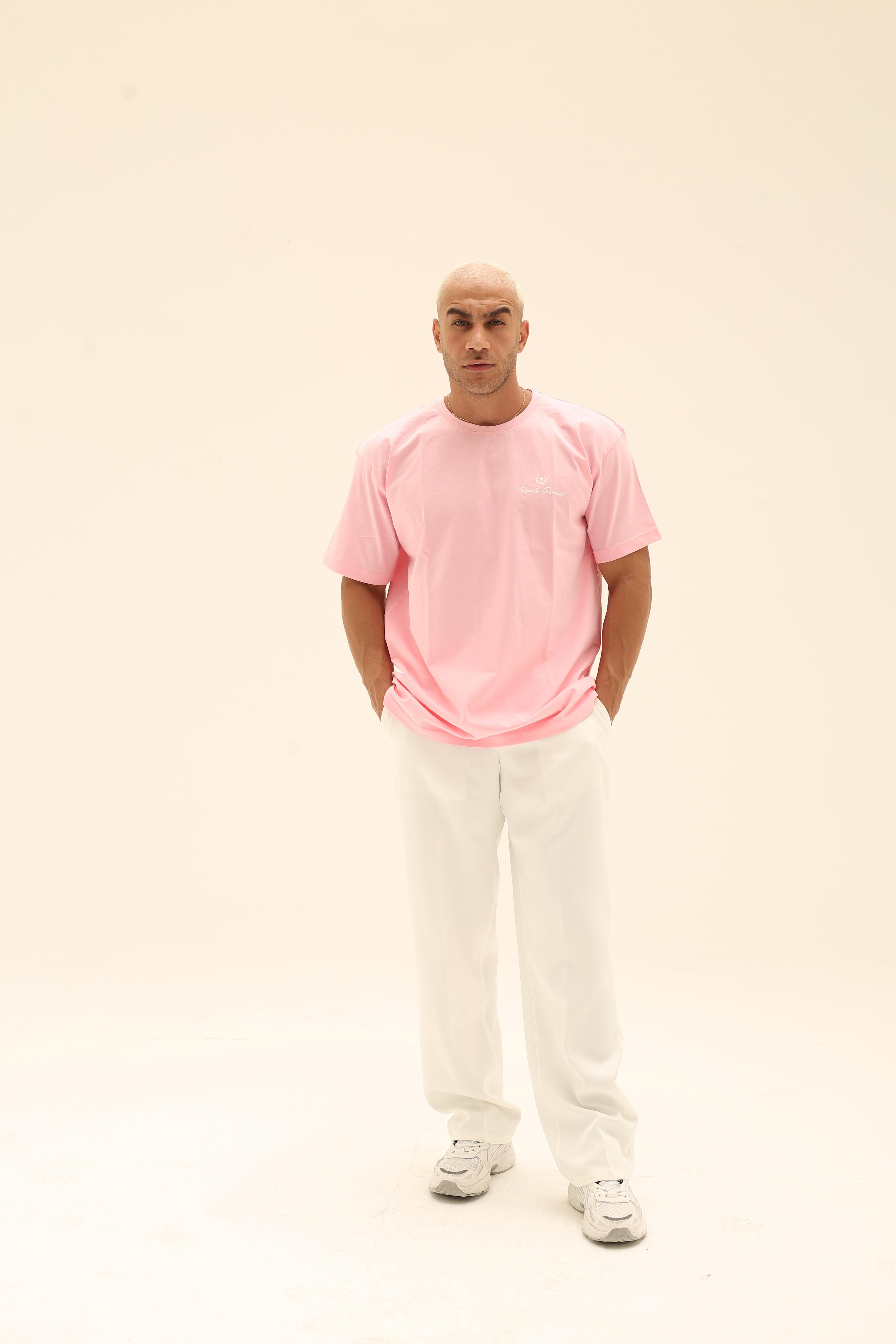 T7 Core t-shirt (washed pink with white signature detailing)