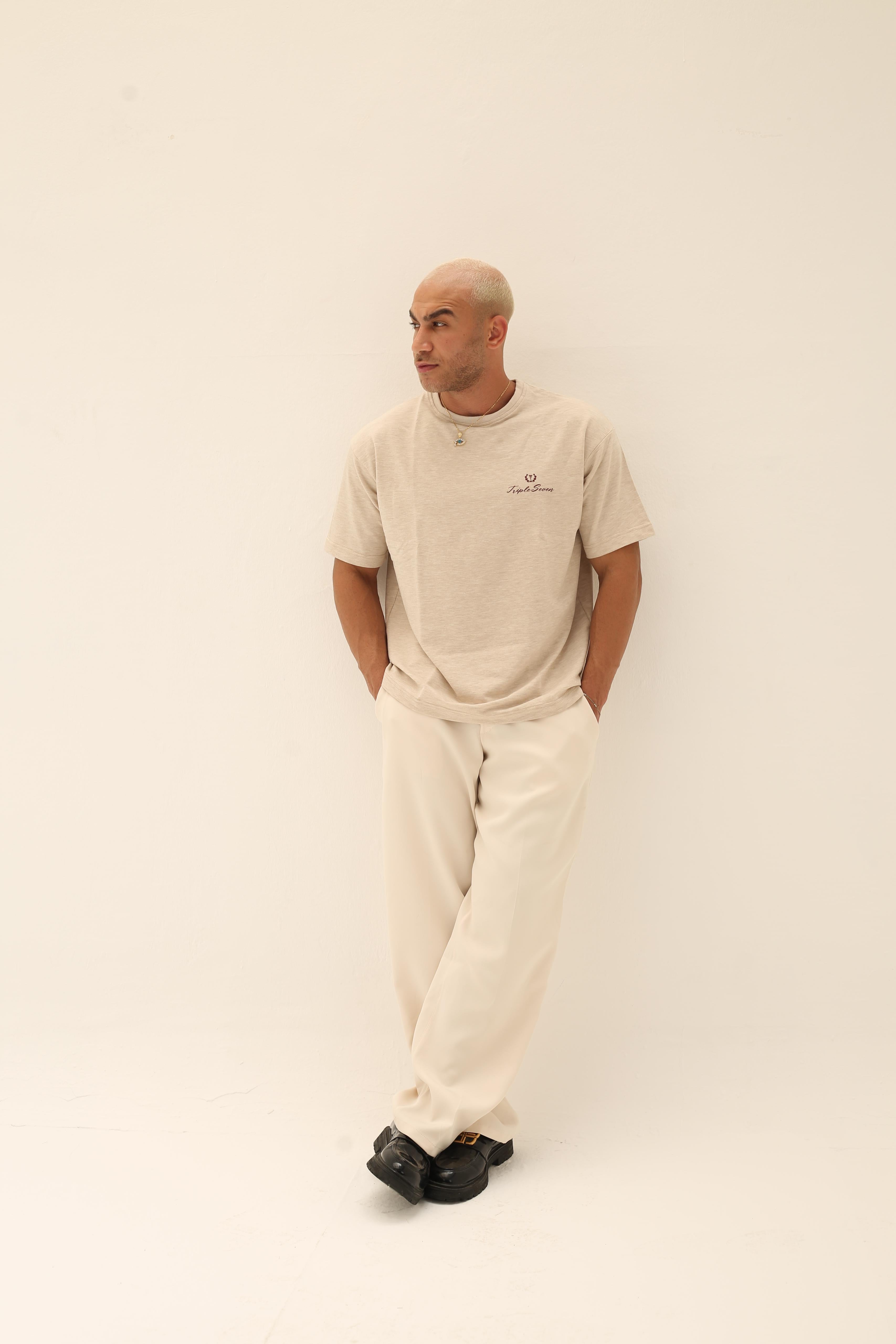 T7 Core t-shirt (sand biege with burgundy signature detailing)
