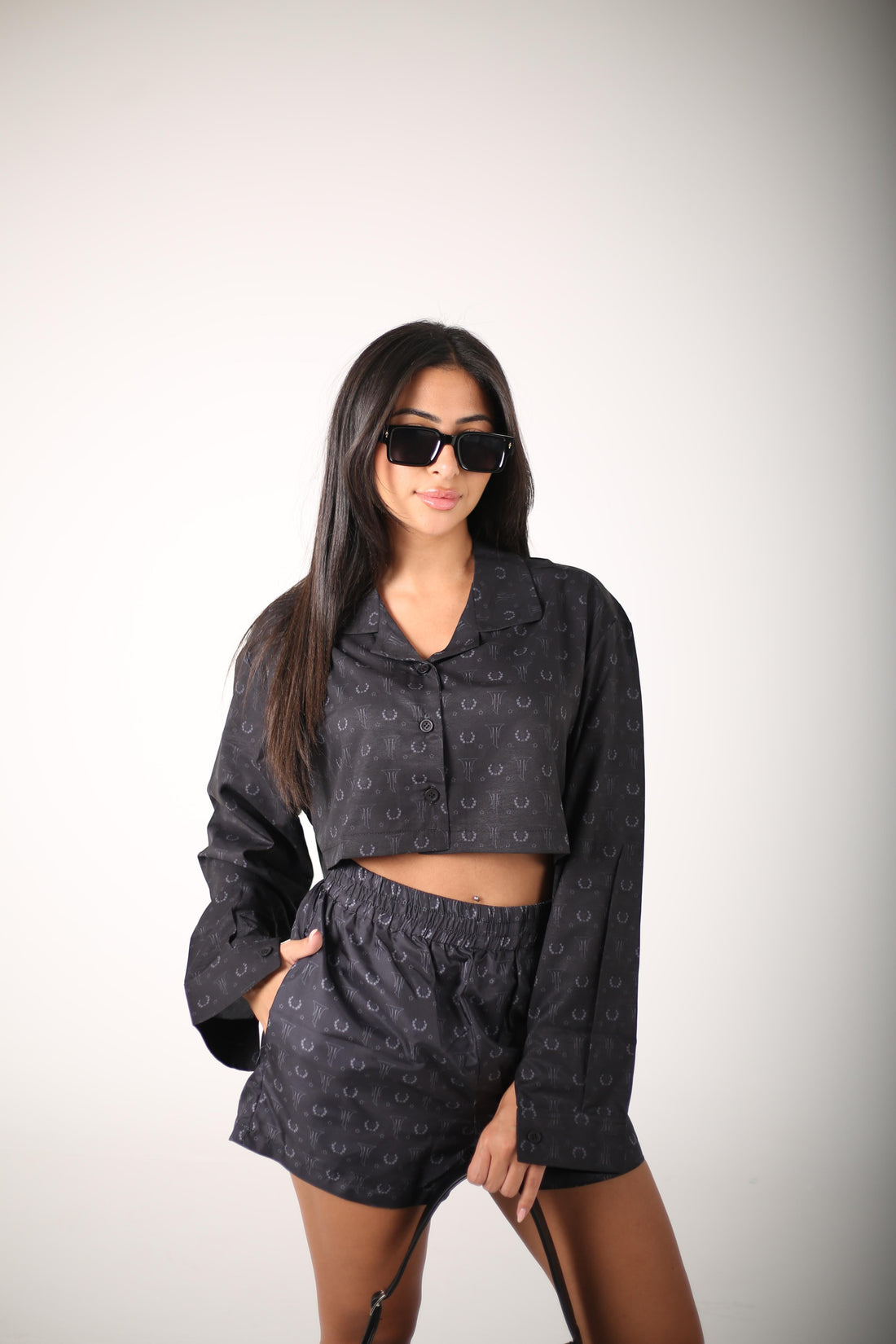 The obsidian bloom collection Soft satin T signature print Shorts(Girls)