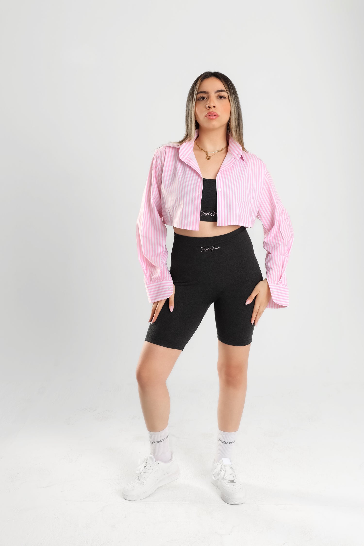 Cropped Striped Soft Pink