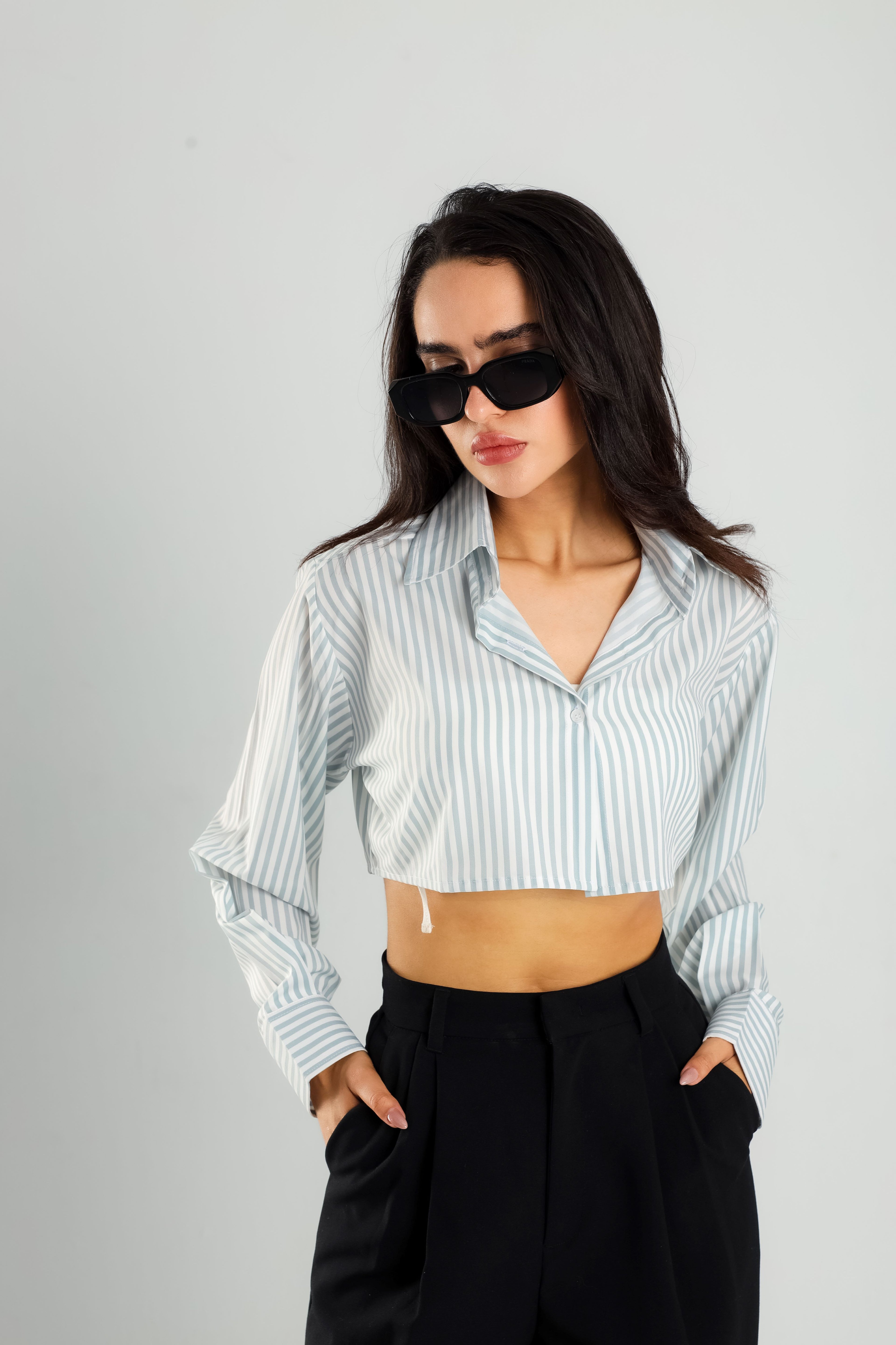 Cropped Striped Soft Gray