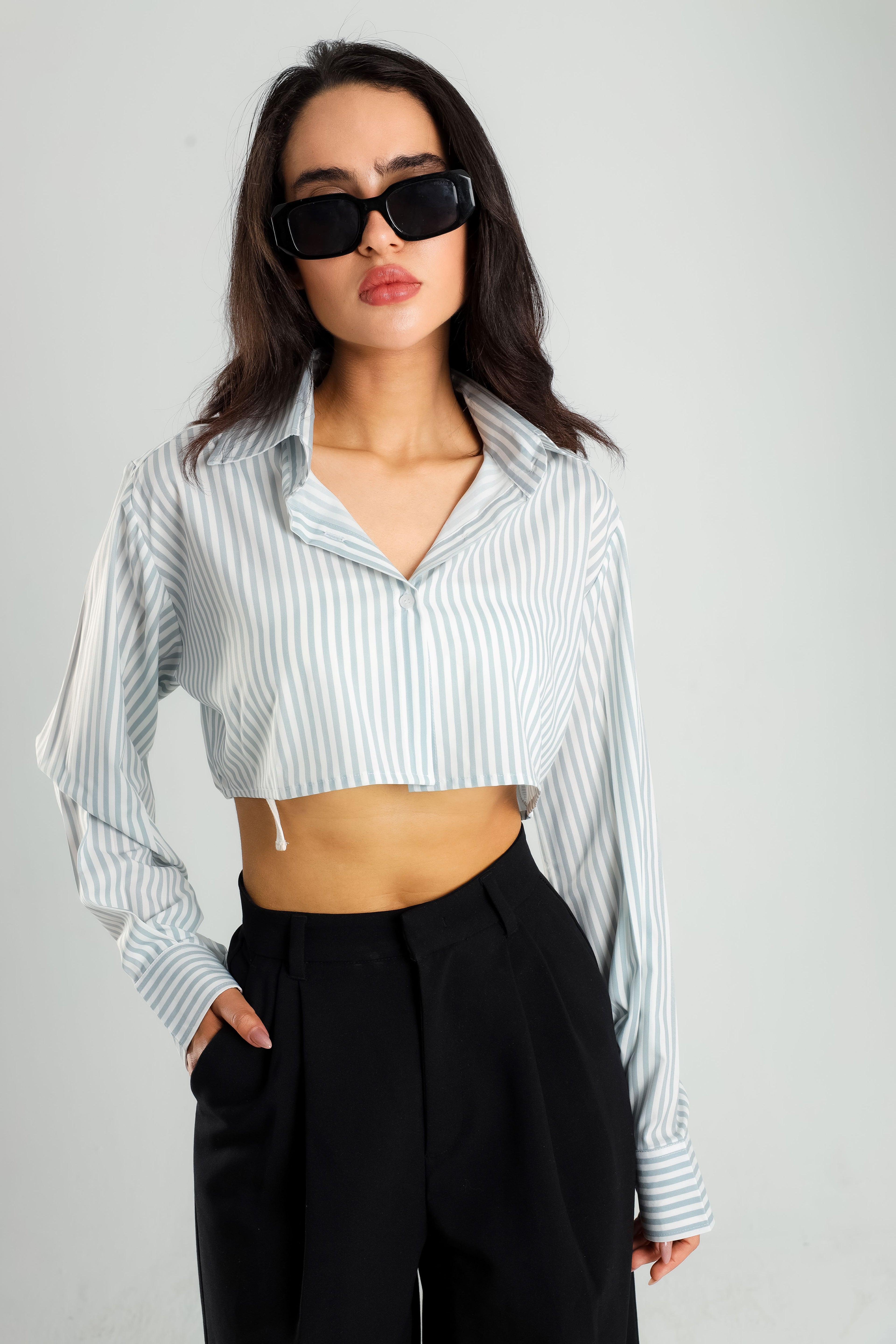 Cropped Striped Soft Gray