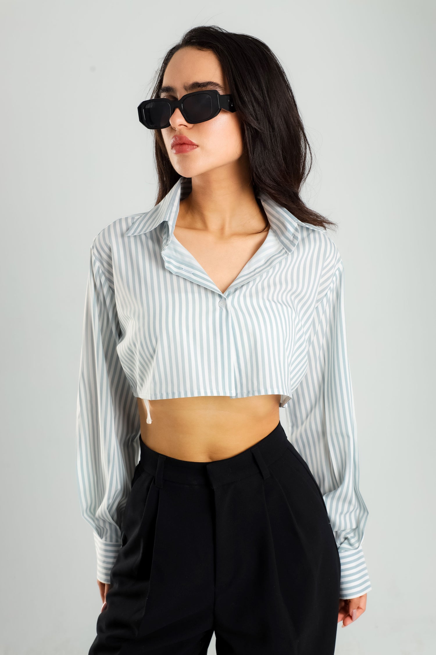 Cropped Striped Soft Gray