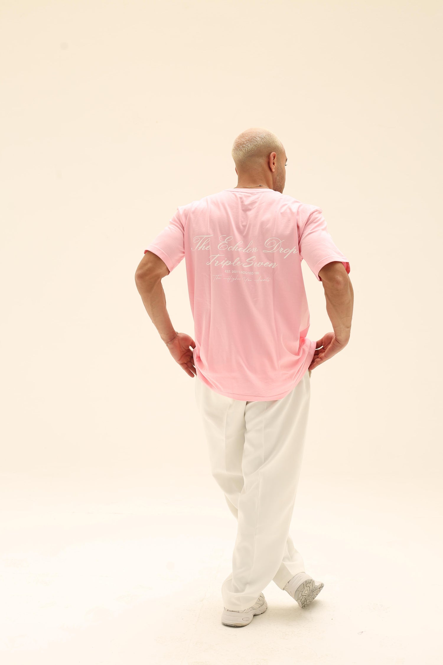 T7 Core t-shirt (washed pink with white signature detailing)
