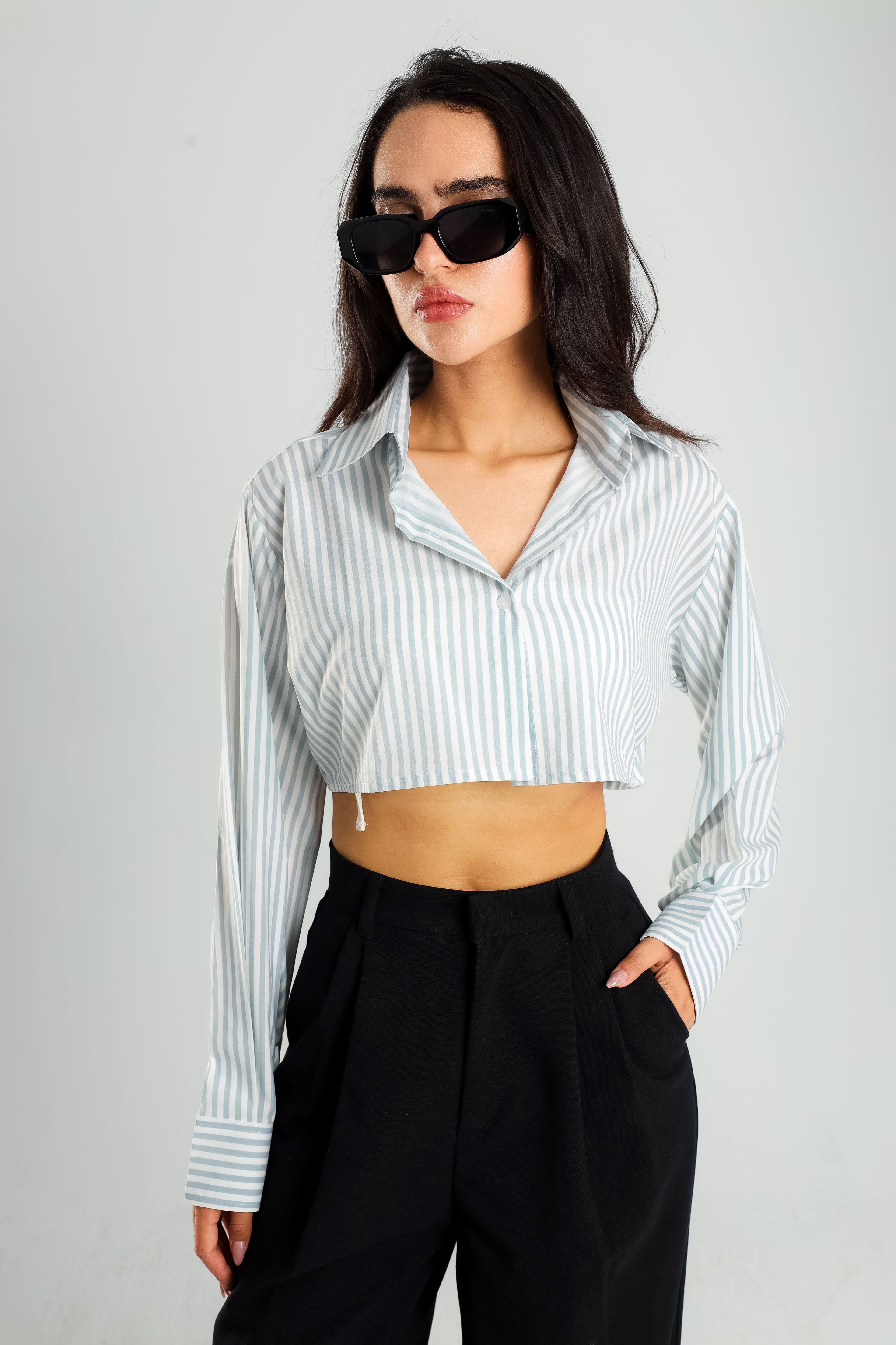 Cropped Striped Soft Gray