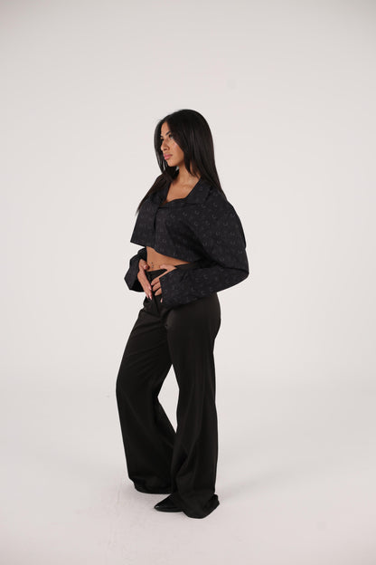 The obsidian bloom collection Soft satin T signature print shirt