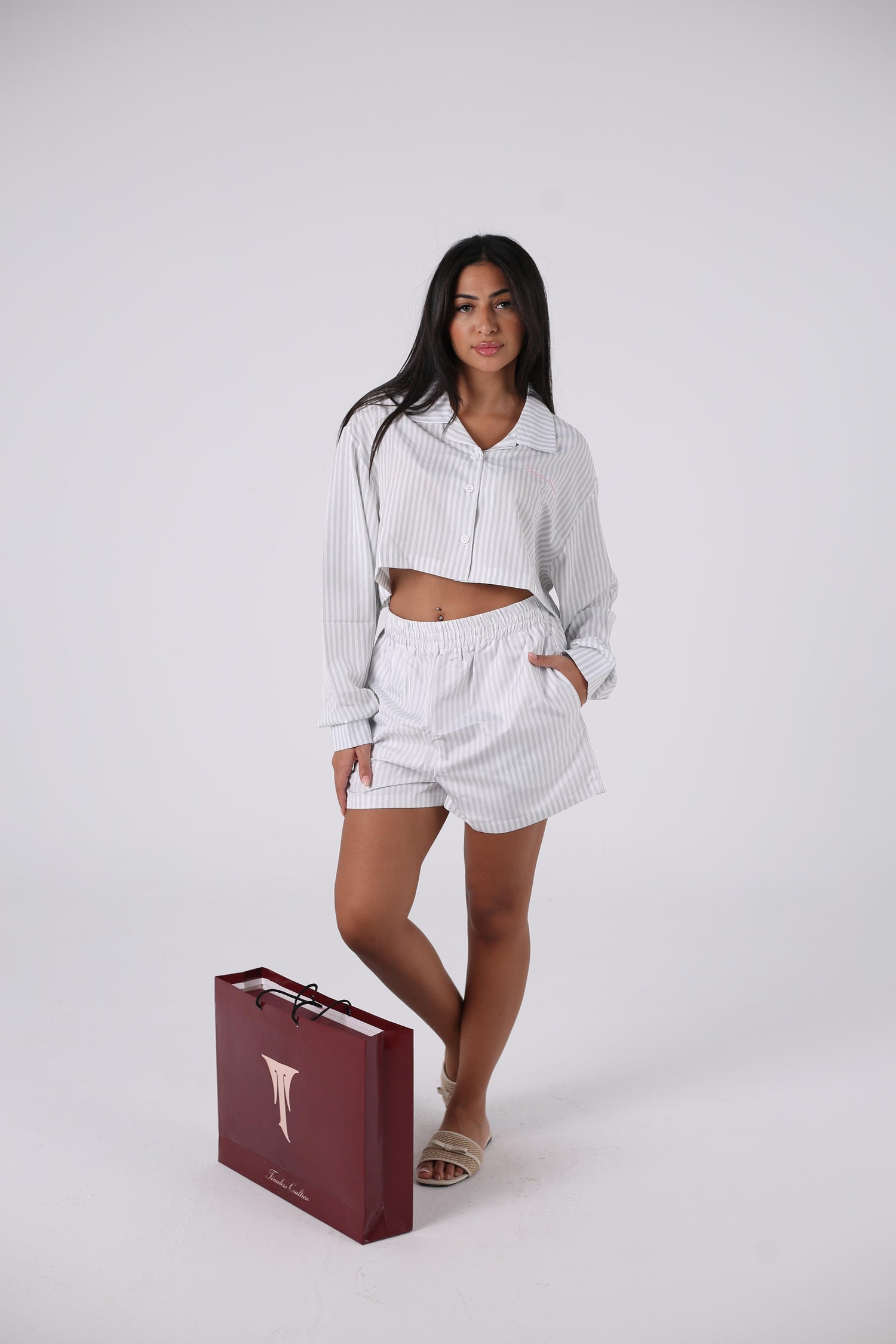 The obsidian bloom collection  Soft striped cropped shirts (Girls)